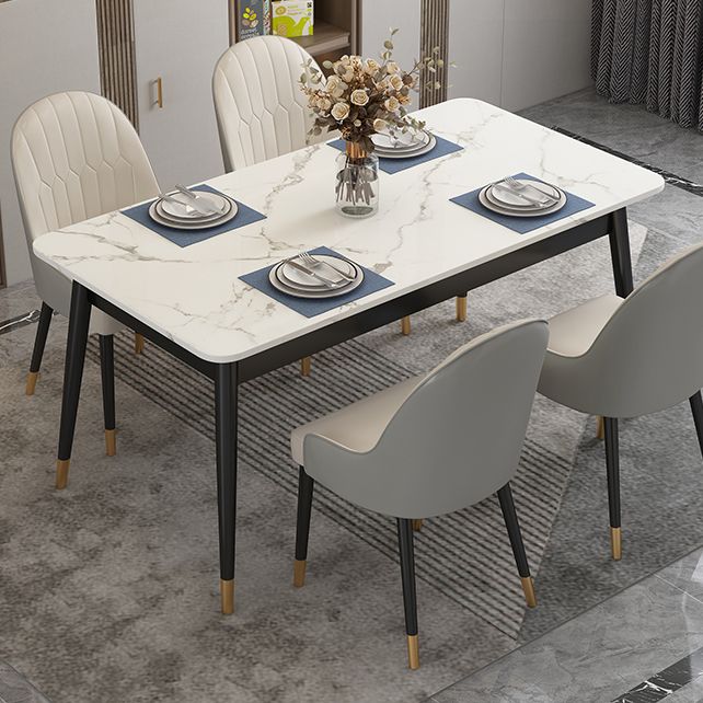 Modern Style Sintered Stone Dining Table White Rectangle Table with Metal Base for Home Use Clearhalo ' dining_table' 'Dining Tables & Seating' 'Dining Tables' 'furn' 'furn_dining_table' 'Furniture' 'furniture_dining_table' 'Kitchen & Dining Furniture' 'kitchen&dining_furn' 'kitchen' 'kitchen_dining_table' 1200x1200_17c95d42-e31b-41e9-bfee-664b2192716f