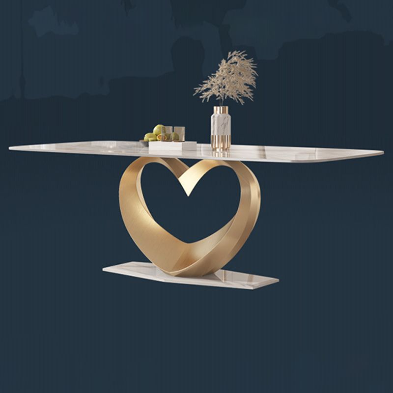 Traditional Luxury Dining Table Rectangle Pedestal Table with Steel Base