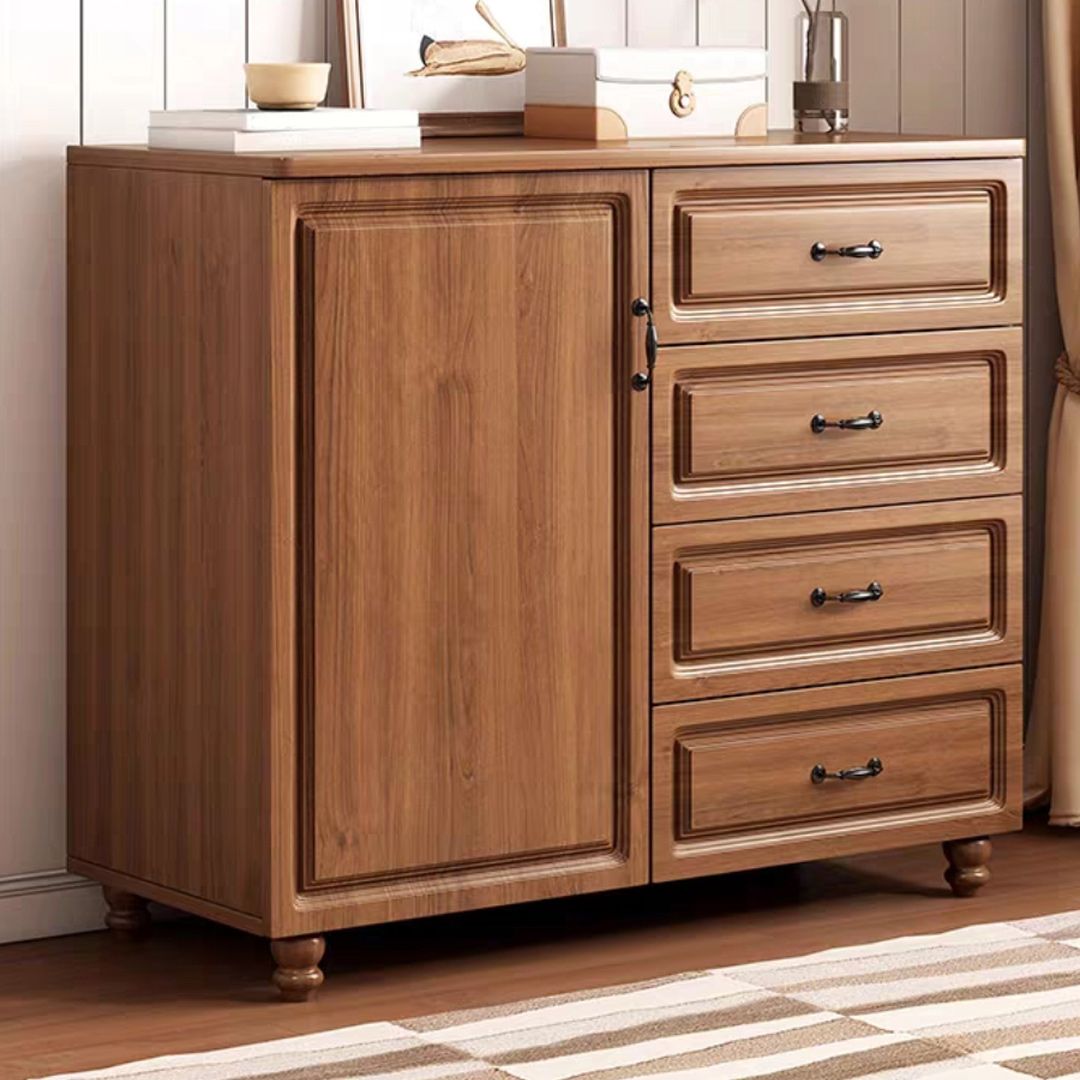 Mid-Century Modern Rectangle Accent Cabinet with Bun Feet and Drawers