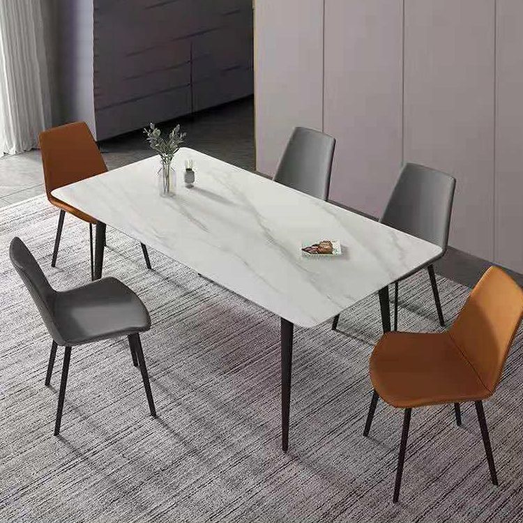 Metal Contemporary Rectangle Dining Table White Sintered Stone Top Table for Dining Room