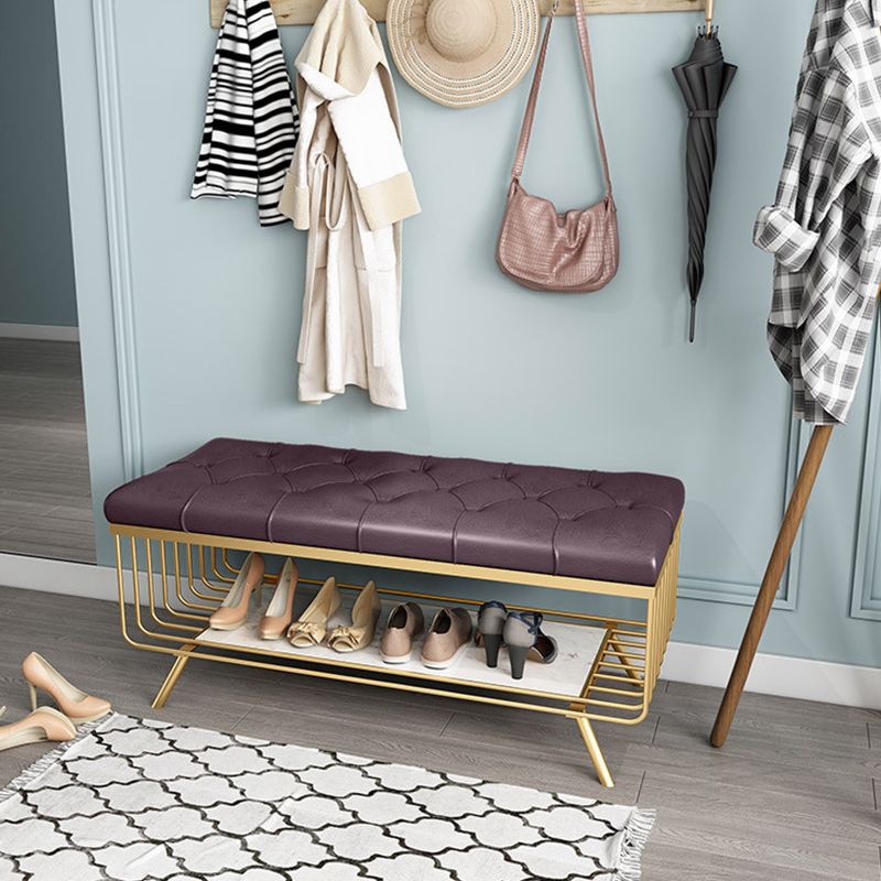 17.7 Inch High Glam Metal Seating Bench Tufted Entryway Bench Clearhalo 'Benches' 'Chairs & Seating' 'furn' 'furn_benches' 'Furniture' 'Living Room Furniture' 1200x1200_17cee63c-4a30-416a-a73f-2e6de6c5cb4f