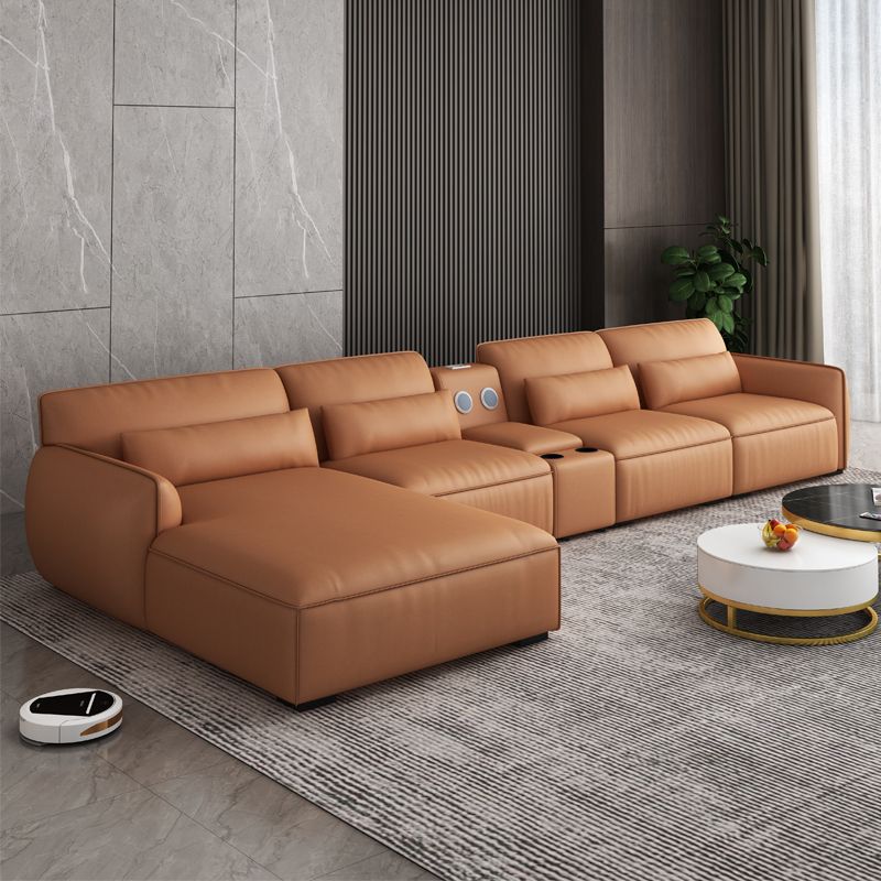 Scandinavian Tan Faux Leather Straight Arm Sofa/Sectionals with Stain-Resistant Clearhalo 'furn' 'furn_sectionals' 'Furniture' 'furniture_sectionals' 'Living Room Furniture' 'Sectionals' 1200x1200_17d092fd-8fa2-43f6-b81e-dd048e40fdd7