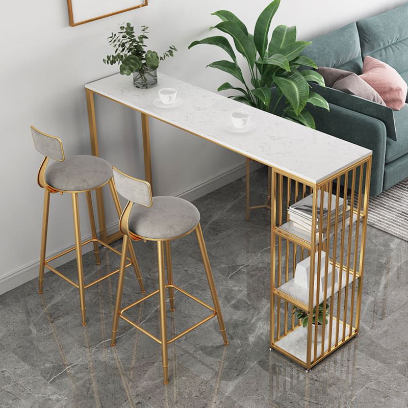 Modern Bar-height Table FauxMarble Top Bistro Bar Table with 3 Shelve Clearhalo 'Bar Furniture' 'Bar Tables' 'bar_tables' 'furn' 'furn_bar_tables' 'Furniture' 'Kitchen & Dining Furniture' 1200x1200_17d1588f-a2d8-40d0-9185-3699784ccb0a