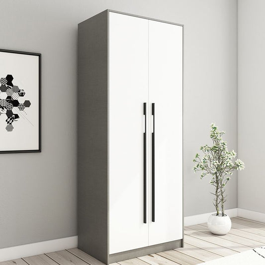 Engineered Wood Wardrobe Armoire Modern Home Wardrobe Cabinet with Solid Wood Clothing Rod