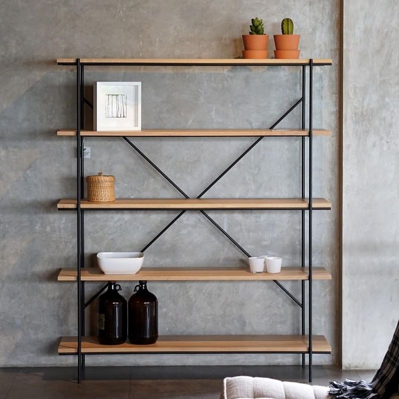 5-Shelf Industrial Open Etagere Bookshelf with Iron Frame Pine Wood Shelf Clearhalo 'Bookcases' 'furn' 'furn_bookcases' 'Furniture' 'furniture_bookcases' 'kitchen' 'kitchen_bookcases' 'Living Room Furniture' 'Office Furniture' 1200x1200_17d4abd1-6ee7-4e1f-83dc-831b79ec26c7