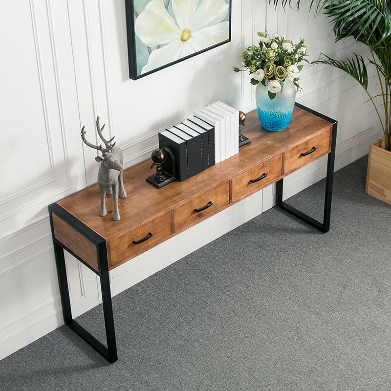 Modern Rectangular Console Table Metal Console Sofa Table in Brown Clearhalo 'Console Tables' 'console_tables' 'Entry & Mudroom Furniture' 'furn' 'furn_console_tables' 'Furniture' 1200x1200_17d76acd-4340-4a60-9efc-5bde42ffaf12