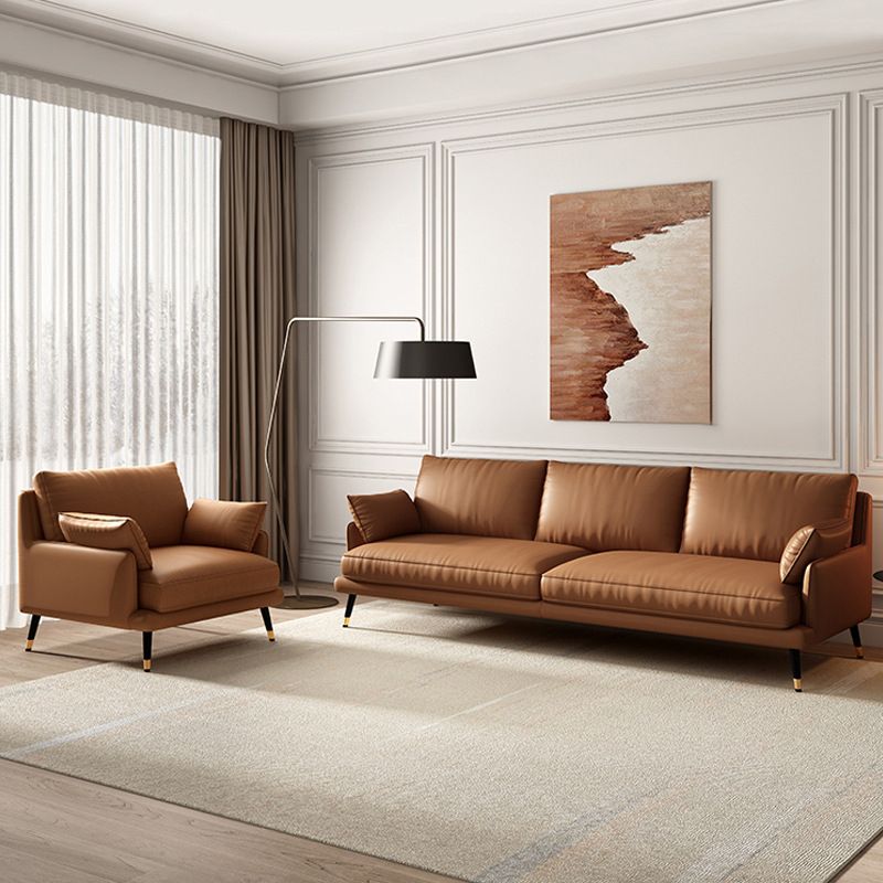 Brown Leather Settee Furniture Recessed Arm Sofa Set with Pillows Clearhalo 'Furniture' 'furniture_sectionals' 'kitchen' 'kitchen_sectionals' 'Living Room Furniture' 'Sectionals' 1200x1200_17da2ea3-5bc4-4315-9f50-eb3b8ee6d129