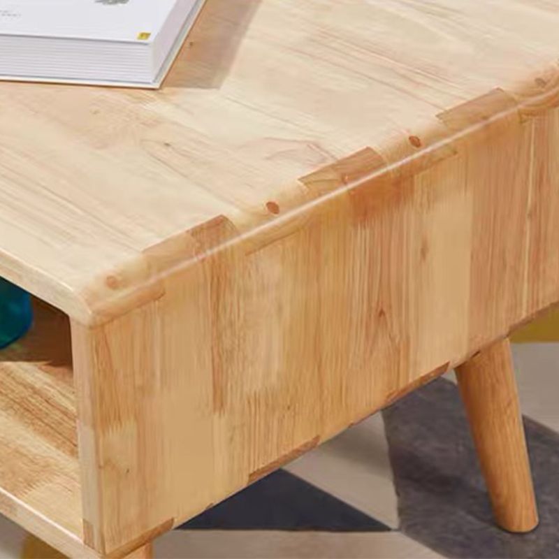 Mesa de centro individual rectangular de madera maciza contemporánea con estante de almacenamiento