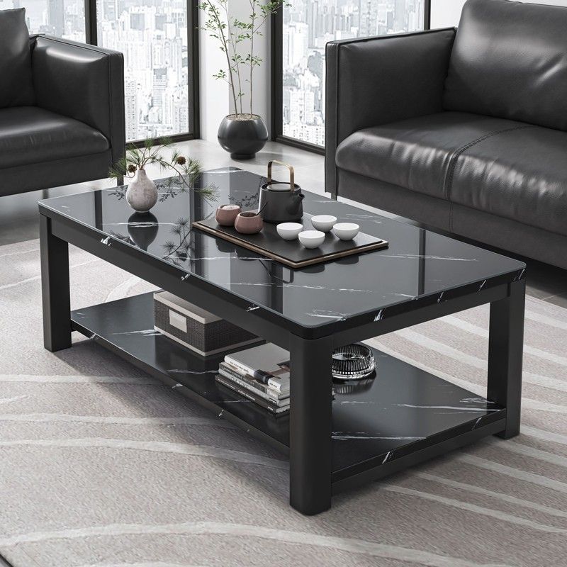 Glam Frame Salontafel Leisteen Cocktailtafel met Opbergplank voor Woonkamer