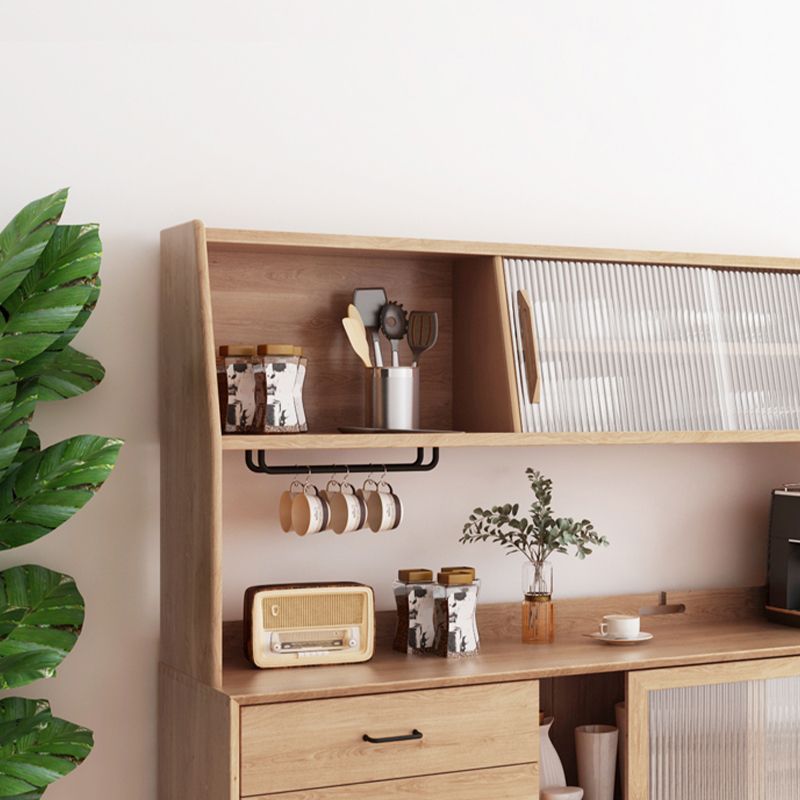 Moderno tavolo a buffet in legno in legno in pino a 4 cassetti con porta di vetro