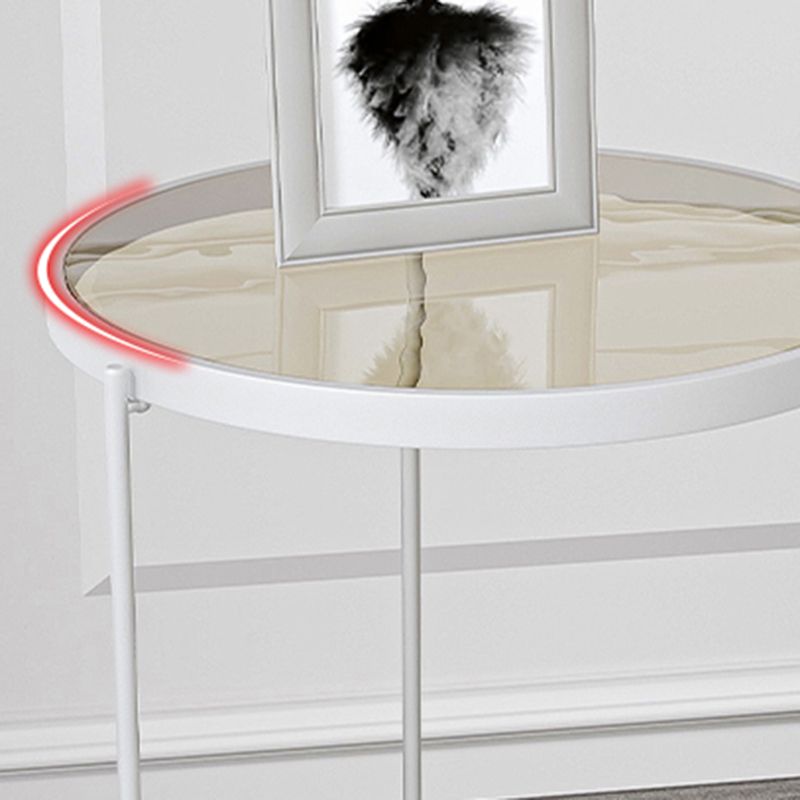 Modern 23.62" Tall Iron Frame End Table Round Glass Top Side Table with Shelf