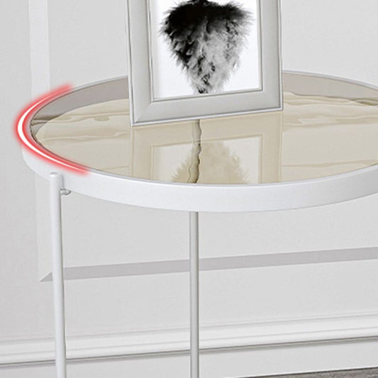 Moderno tavolo da gol rotondo con telaio di ferro alto 23,62 "Tavolo laterale in vetro rotondo con scaffale