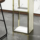 Mesa de bar rectangular Glam, mesa de pedestal doble de mármol sintético con almacenamiento