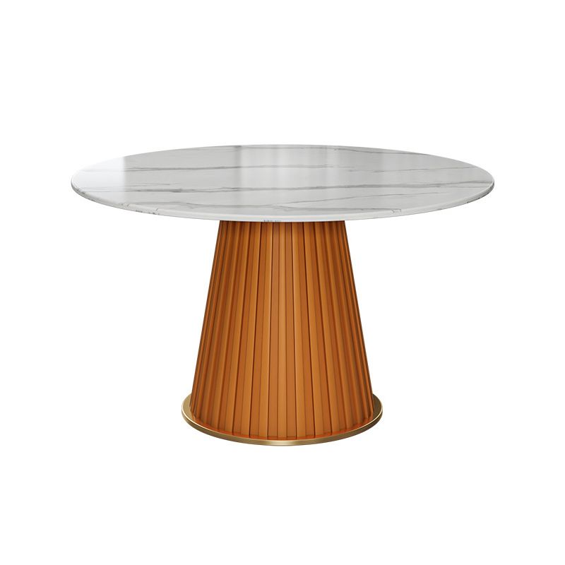 Table à manger ronde contemporaine, plateau en pierre frittée blanche, guéridon pour la maison