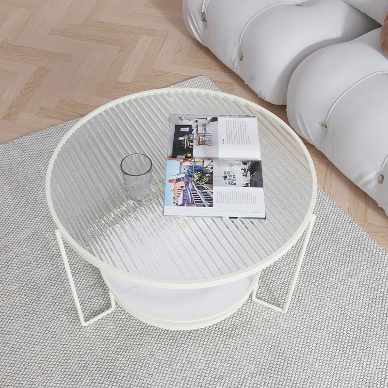 Contemporary Glass Top Coffee Table Round Metal Frame Cocktail Table Clearhalo 'Coffee & Accent Tables' 'Coffee Tables' 'coffee_tables' 'furn' 'furn_coffee_tables' 'Furniture' 'Living Room Furniture' 1200x1200_17eb5723-1b52-4e5c-bd1c-325f9874900b