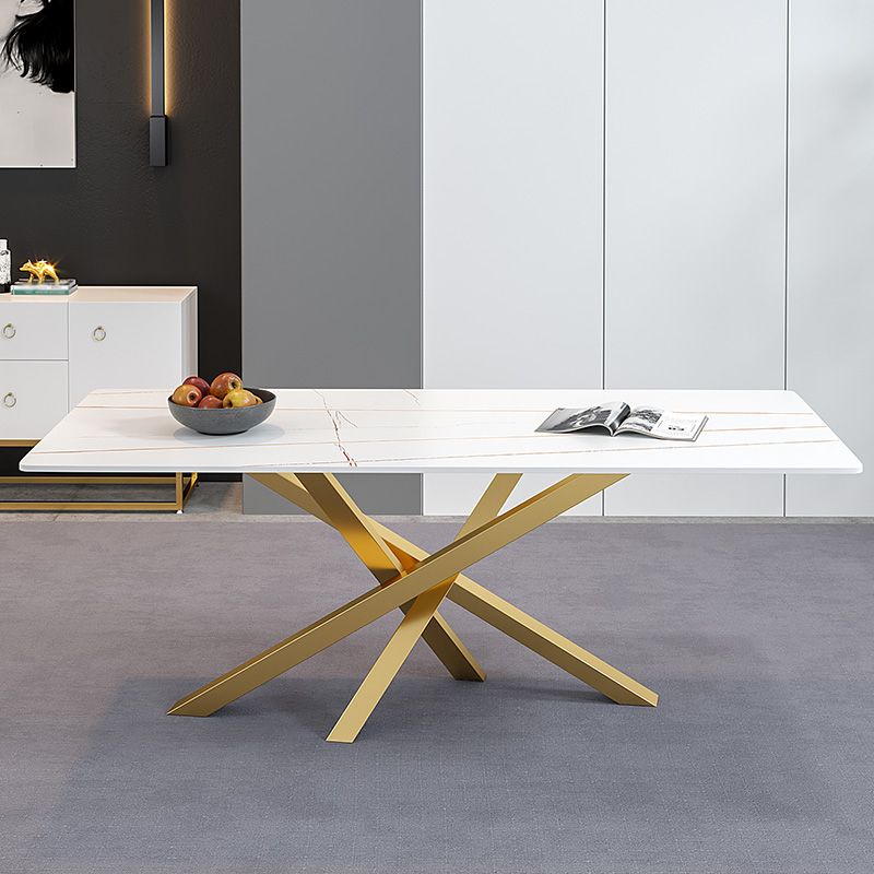 Luxury Sintered Stone Top Dining Table Rectangle Table with Metal Pedestal Clearhalo 'Dining Tables & Seating' 'Dining Tables' 'dining_table' 'furn' 'furn_dining_table' 'Furniture' 'furniture_dining_table' 'Kitchen & Dining Furniture' 'kitchen' 'kitchen_dining_table' 1200x1200_17eff85b-2bad-4ec4-a2fc-c40fbc4ecfa7
