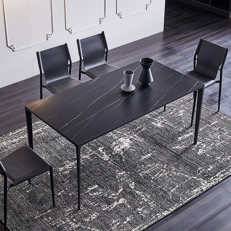 Stone Top Dining Table Rectangle Contemporary Table with 4 Legs in Black Clearhalo 'Dining Tables & Seating' 'Dining Tables' 'dining_table' 'furn' 'furn_dining_table' 'Furniture' 'furniture_dining_table' 'Kitchen & Dining Furniture' 'kitchen' 'kitchen_dining_table' 1200x1200_17f1dae4-d8b9-4aa5-91b5-a5afeac2dab7