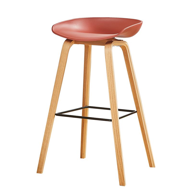 Chaise de bar de café en plastique de tabouret haut de comptoir sans bras de dossier nordique avec la base en bois