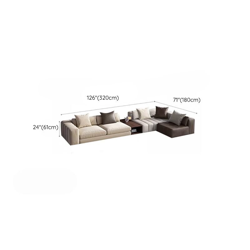 Genuine Leather Sofa with Pillows 24" H Square Arm Sofa in Beige and Brown Clearhalo 'furn' 'furn_sectionals' 'Furniture' 'Living Room Furniture' 'Sectionals' 1200x1200_17f771ea-312c-4342-b81b-4ec8c8fffab5