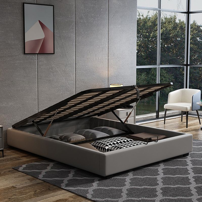Lit contemporain lit faux cuir et plate-forme de plate-forme en bois en gris foncé