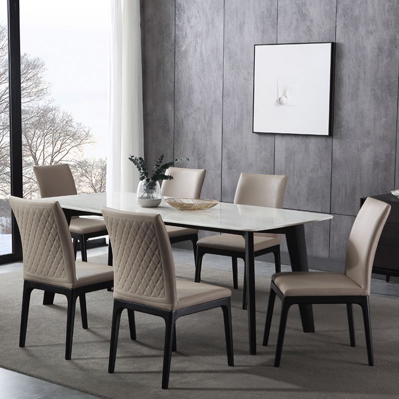 Contemporary Dining Chair Faux Leather and Wood Side Chair for Home