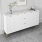 3-Drawer White Wood Sideboard Glam Adjustable Shelving Credenza with Stone for Living Room