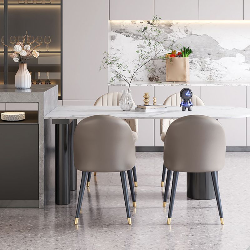 Sintered Stone Dining Table Modern White Top Table with Black Frame for Kitchen