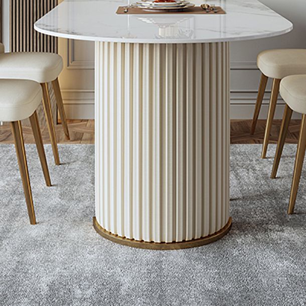 Traditional Luxury Dining Table Oval Sintered Stone Table with Double Pedestal Base Clearhalo 'Dining Tables & Seating' 'Dining Tables' 'dining_table' 'furn' 'furn_dining_table' 'Furniture' 'furniture_dining_table' 'Kitchen & Dining Furniture' 'kitchen' 'kitchen_dining_table' 1200x1200_1801f82d-bfc4-483e-bcd5-636c225c21c9