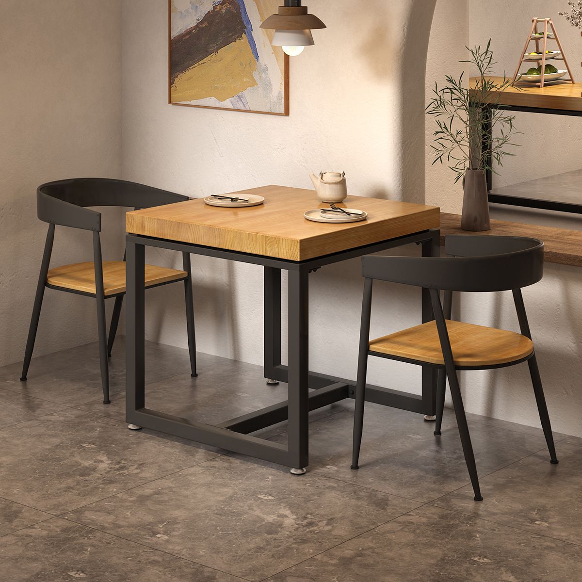 Tavolo da pranzo industriale naturale industriale in legno solido tavolo da base di cavalletto nero