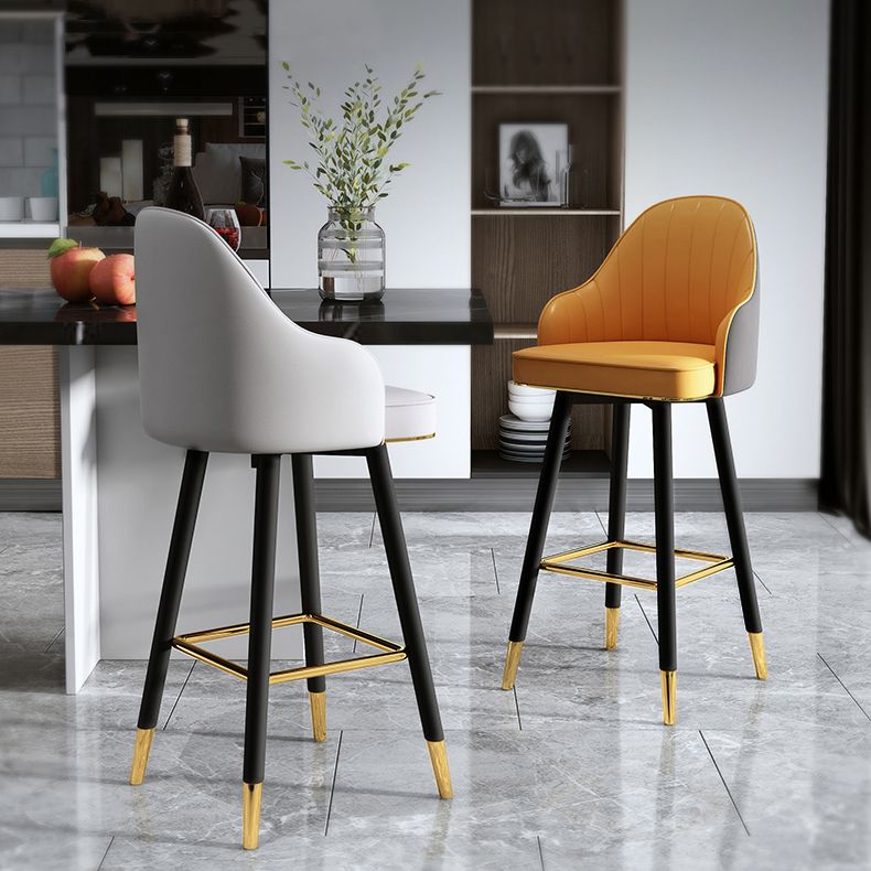 Modern Armless Backrest Counter Stool Steel Cashier Bar Stool with Leather Cushion Clearhalo 'Bar Furniture' 'Bar Stools' 'bar_stools' 'furn' 'furn_bar_stools' 'furniture_bar_stools' 'Kitchen & Dining Furniture' 'kitchen&dining_furn' 'kitchen' 'kitchen_furn' Furniture' 1200x1200_18043527-b500-417f-b66e-00528ed32fc5