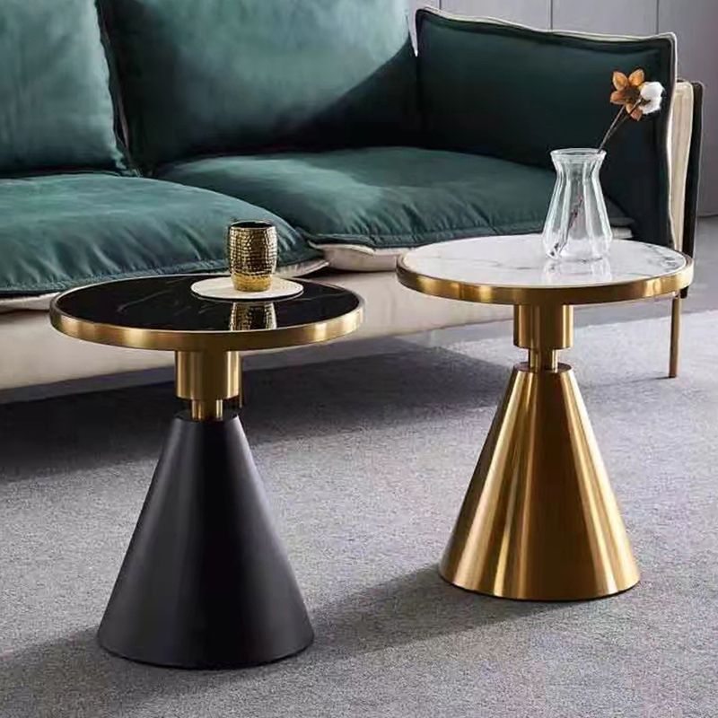 Tavolino contemporaneo di marmo rotondo in marmo/pietra - 21,65 "H