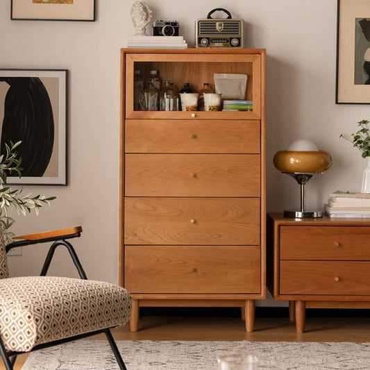 Contemporary Vertical Combo Dresser Solid Wood Storage Dresser for Home