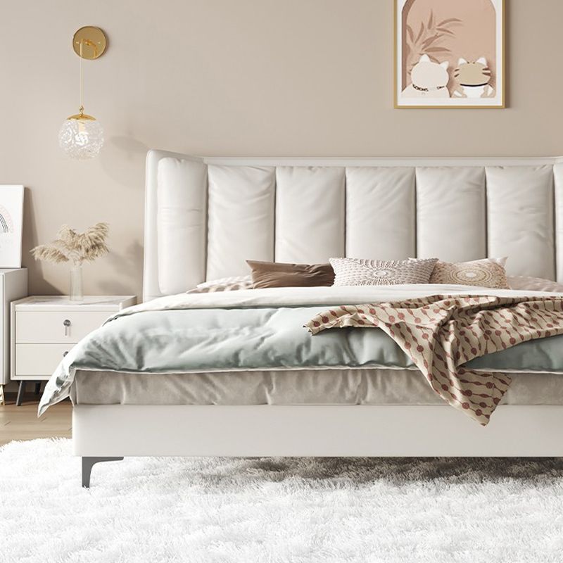 Bois de lit blanc moderne et cadre de lit rembourré, 42,5 "de haut