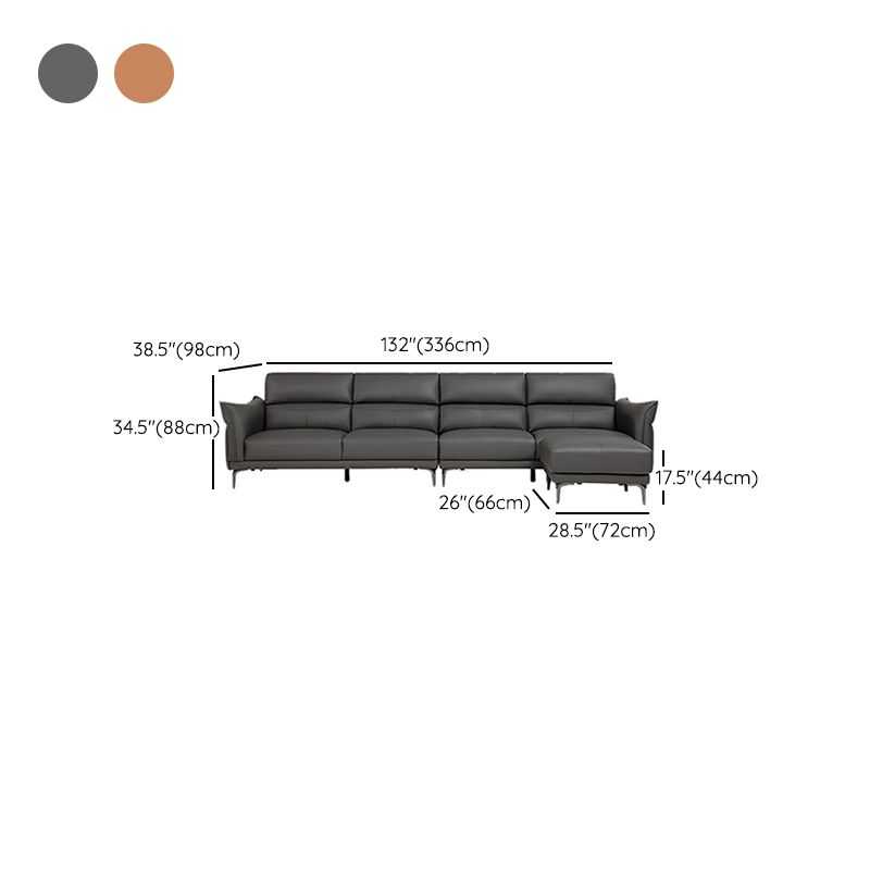 Modern Genuine Leather Sewn Pillow Back Flared Arm Sofa For Living Room