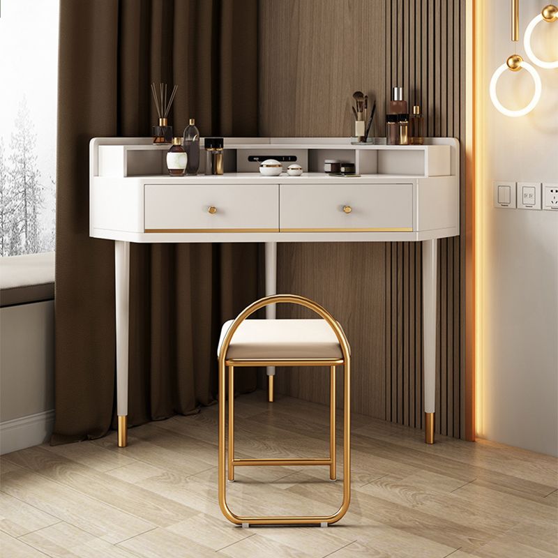 Modern 2-Drawers Makeup Dressing Table in White, 33.85" Tall