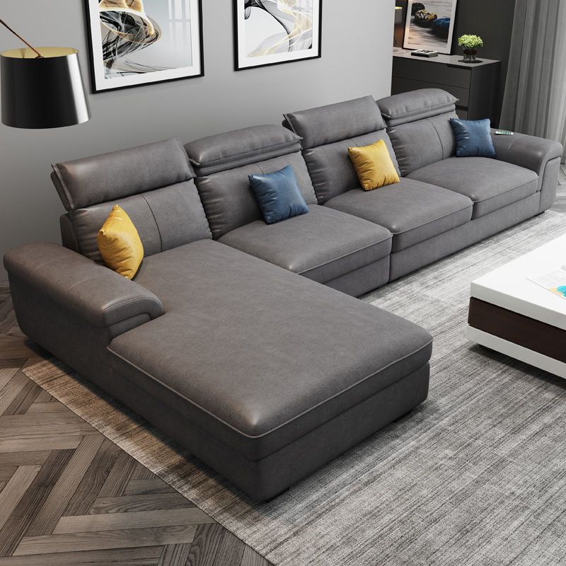 Faux Leather Cushion Back Sectional with Pillow Top Arm for Four People Clearhalo 'Furniture' 'furniture_sectionals' 'Living Room Furniture' 'Sectionals' 1200x1200_181778b0-d08e-462e-9fb4-83a59dcce2cc