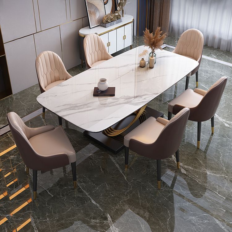 Dining Room Set Modern Metal Frame White Slate Rectangular Dining Table Set for Home Clearhalo 'Dining Room Sets' 'Dining Tables & Seating' 'dining_room_set' 'furn' 'furn_dining_room_set' 'Furniture' 'furniture_dining_room_set' 'Kitchen & Dining Furniture' 'kitchen&dining_furn' 'kitchen' 1200x1200_181aa79e-e822-47fc-ac49-0b6ff27bd8d5