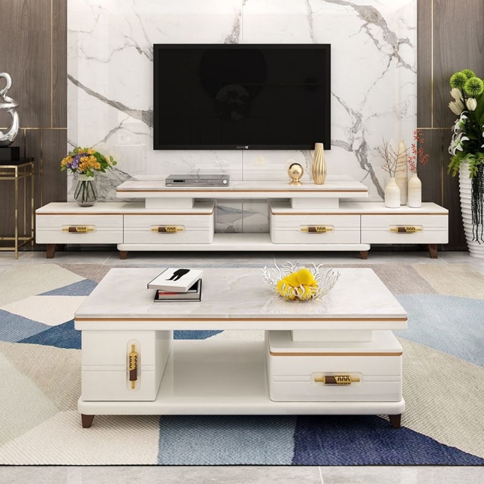 94 " / 71" Black & Gold Sliding TV Stand, 4 - Schubladenfernsehkonsole