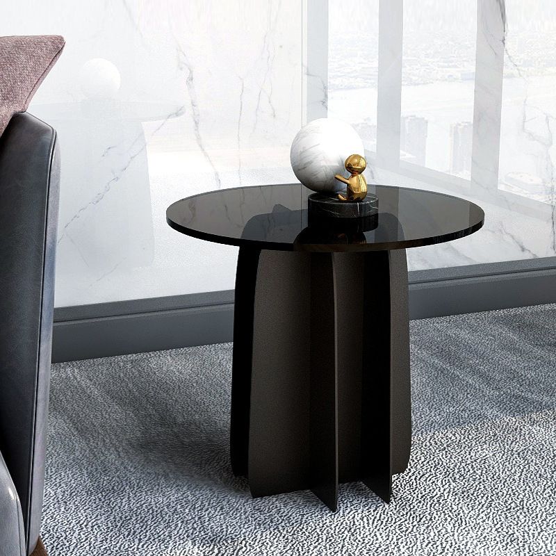 Modern Style Round Glass Table with Metal Base Pedestal Base Coffee Table
