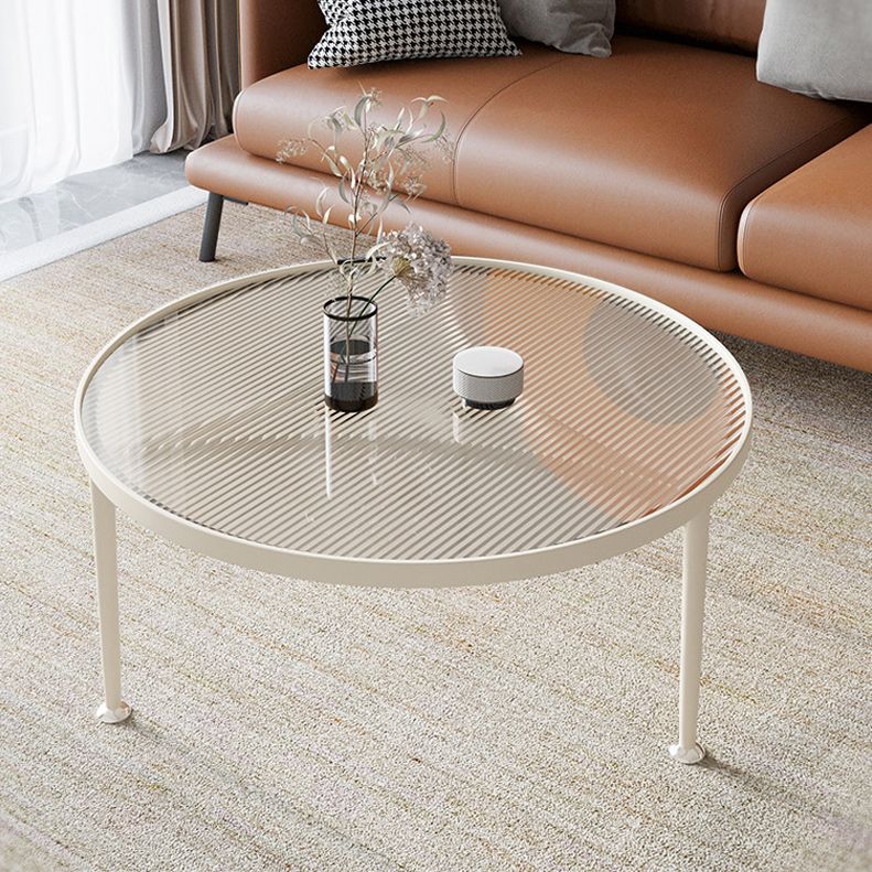 Round Metal 3 Legs Base Design Transparent Glass Table Coffee Table