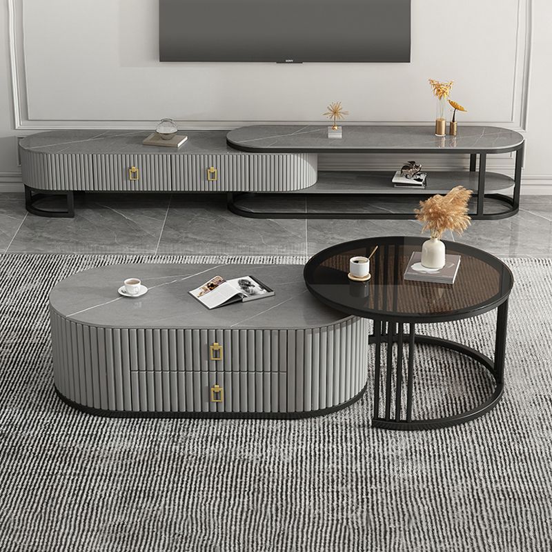Round Coffee Table Slate Frame Nesting Coffee Table Set with 2 Drawers Clearhalo 'Coffee & Accent Tables' 'Coffee Tables' 'coffee_tables' 'furn' 'furn_coffee_tables' 'Furniture' 'Living Room Furniture' 1200x1200_1823a73c-176c-4df1-b2a0-93abc6a55805