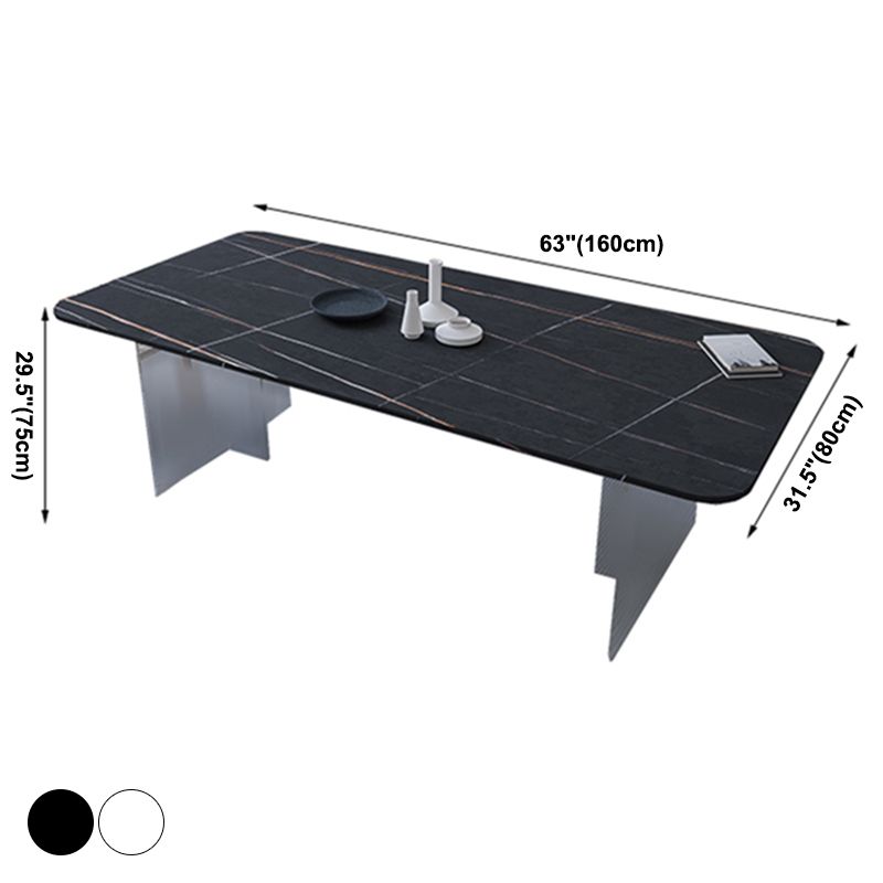Modern Rectangle Dining Table Sintered Stone Dining Table with Clear Acrylic Double Pedestal Clearhalo ' dining_table' 'Dining Tables & Seating' 'Dining Tables' 'furn' 'furn_dining_table' 'Furniture' 'furniture_dining_table' 'Kitchen & Dining Furniture' 'kitchen&dining_furn' 'kitchen' 'kitchen_dining_table' 1200x1200_1823fe28-2a78-4225-aad8-89cc29b24d9b
