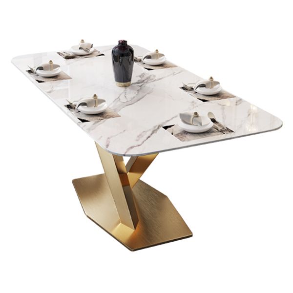 Sintered Stone Top Dining Table Rectangle Table with Gold Metal Pedestal Clearhalo ' dining_table' 'Dining Tables & Seating' 'Dining Tables' 'furn' 'furn_dining_table' 'Furniture' 'furniture_dining_table' 'Kitchen & Dining Furniture' 'kitchen&dining_furn' 'kitchen' 'kitchen_dining_table' 1200x1200_1825884f-f65c-408c-9708-ce506d9d681b