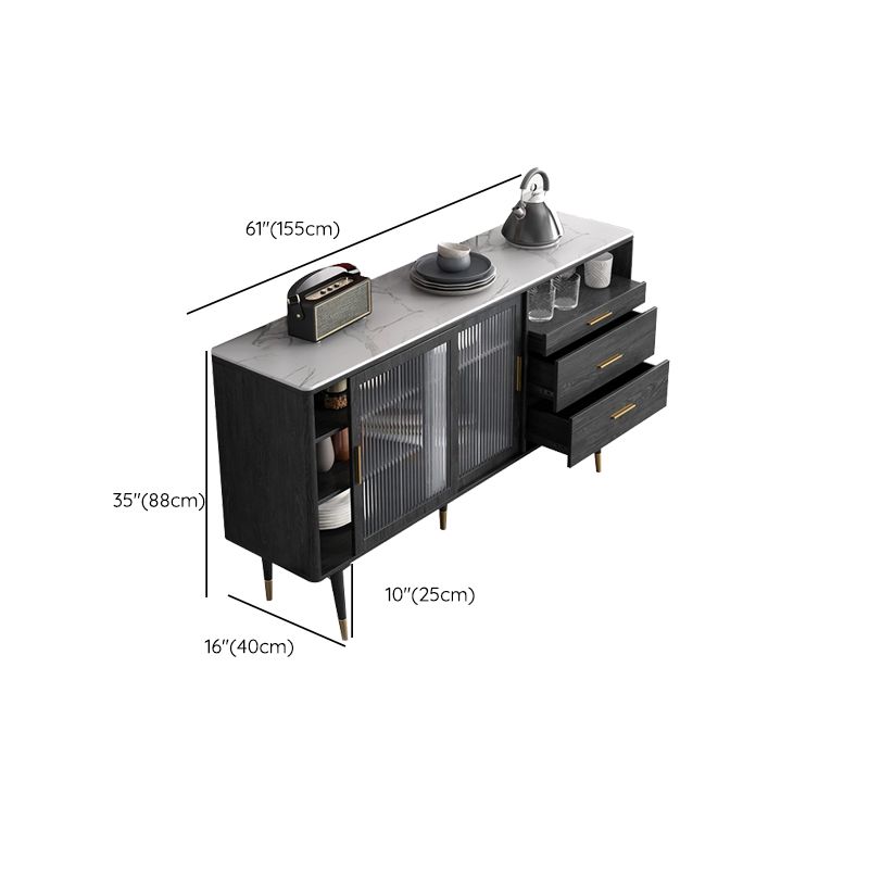 Glam a 2-disegno a buffet da pranzo 61 "l tampone a buffet per porta scorrevole nera con porta di vetro