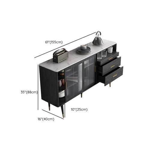 Glam a 2-disegno a buffet da pranzo 61 "l tampone a buffet per porta scorrevole nera con porta di vetro