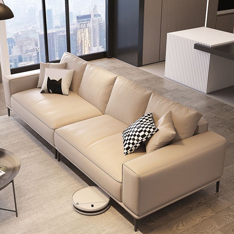 Contemporary Genuine Leather Pillows Square Arm Living Room Seating