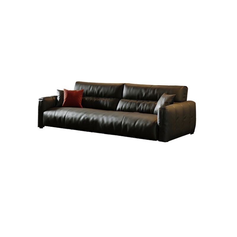 Black Genuine Leather Sofa Mid-Century Modern Square Arm Sofa Clearhalo 'furn' 'furn_sofas' 'Furniture' 'Living Room Furniture' 'Sofa' 'sofas' 1200x1200_182a6c66-fabb-4c71-bcf2-7653d1caafc7