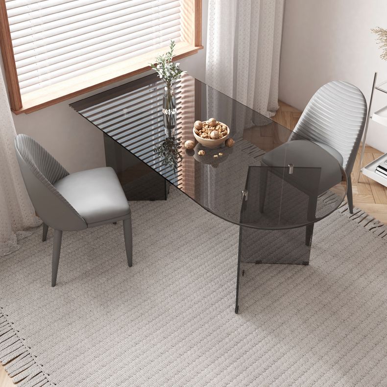 Contemporary Tempered Glass Dining Table Double Pedestal Dining Table for Dining Clearhalo ' dining_table' 'Dining Tables & Seating' 'Dining Tables' 'furn' 'furn_dining_table' 'Furniture' 'furniture_dining_table' 'Kitchen & Dining Furniture' 'kitchen&dining_furn' 'kitchen' 'kitchen_dining_table' 1200x1200_182d010b-0a82-434d-883c-5aa209e7fd4c