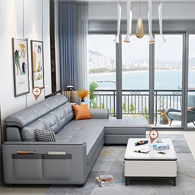 Contemporary Stain-resistant Sectional L-shape Sqaure Arm Sectional in Grey Clearhalo 'furn' 'furn_sectionals' 'Furniture' 'Living Room Furniture' 'Sectionals' 1200x1200_182d8ed5-f757-4bf7-9600-97b096447494