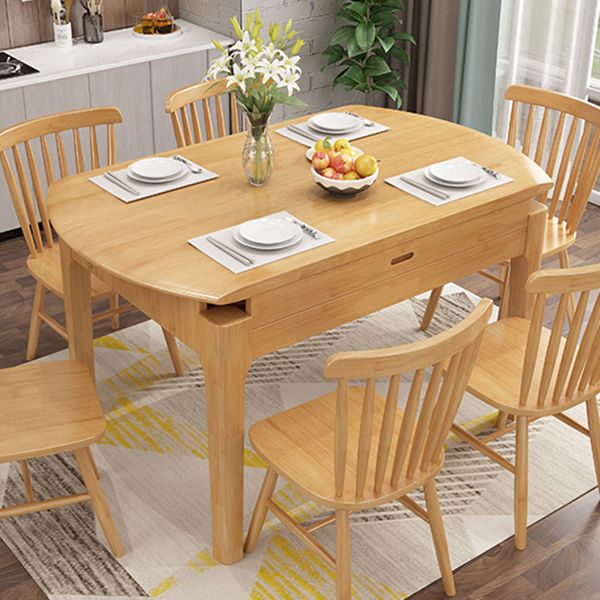Modern Rubberwood Dinner Table Round Drop-Leaf Table with 4 Legs for Dining Room Clearhalo ' dining_table' 'Dining Tables & Seating' 'Dining Tables' 'furn' 'furn_dining_table' 'Furniture' 'furniture_dining_table' 'Kitchen & Dining Furniture' 'kitchen&dining_furn' 'kitchen' 'kitchen_dining_table' 1200x1200_182f3d37-c52f-454c-9eaa-a4be63a354e6